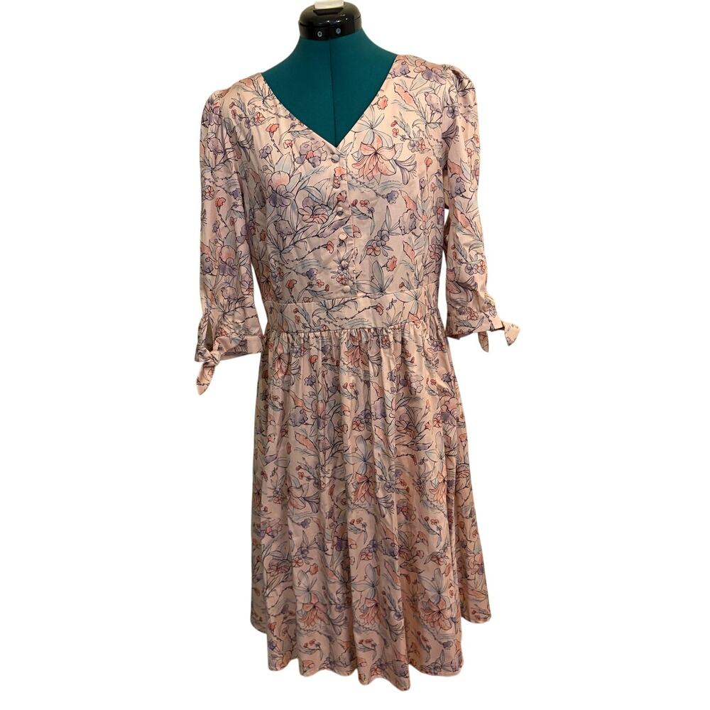 Marie Zelie Floral Midi Dress EUR 42 US 10 12 Pink Cotton Modest Cottagecore NWT
